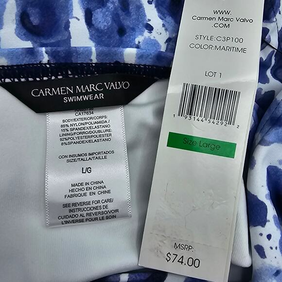 Carmen Marc Valvo Swimwear Womans size L Amalfi Coast Maritime Bikini Bottom NEW - Picture 7 of 8